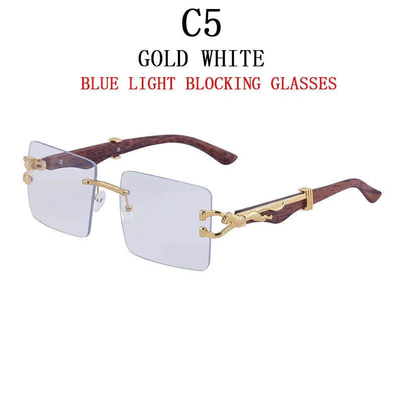 Frameless square wooden sunglasses for men and women, vintage, fashionable, luxury, retro, 2023