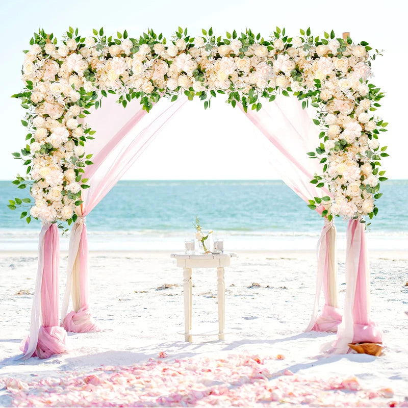 100cm DIY Wedding Flower Wall Decoration Arrangement Supplies Silk Peonies Artificial Rose Floral Row Decor Sea Bow Backdrop