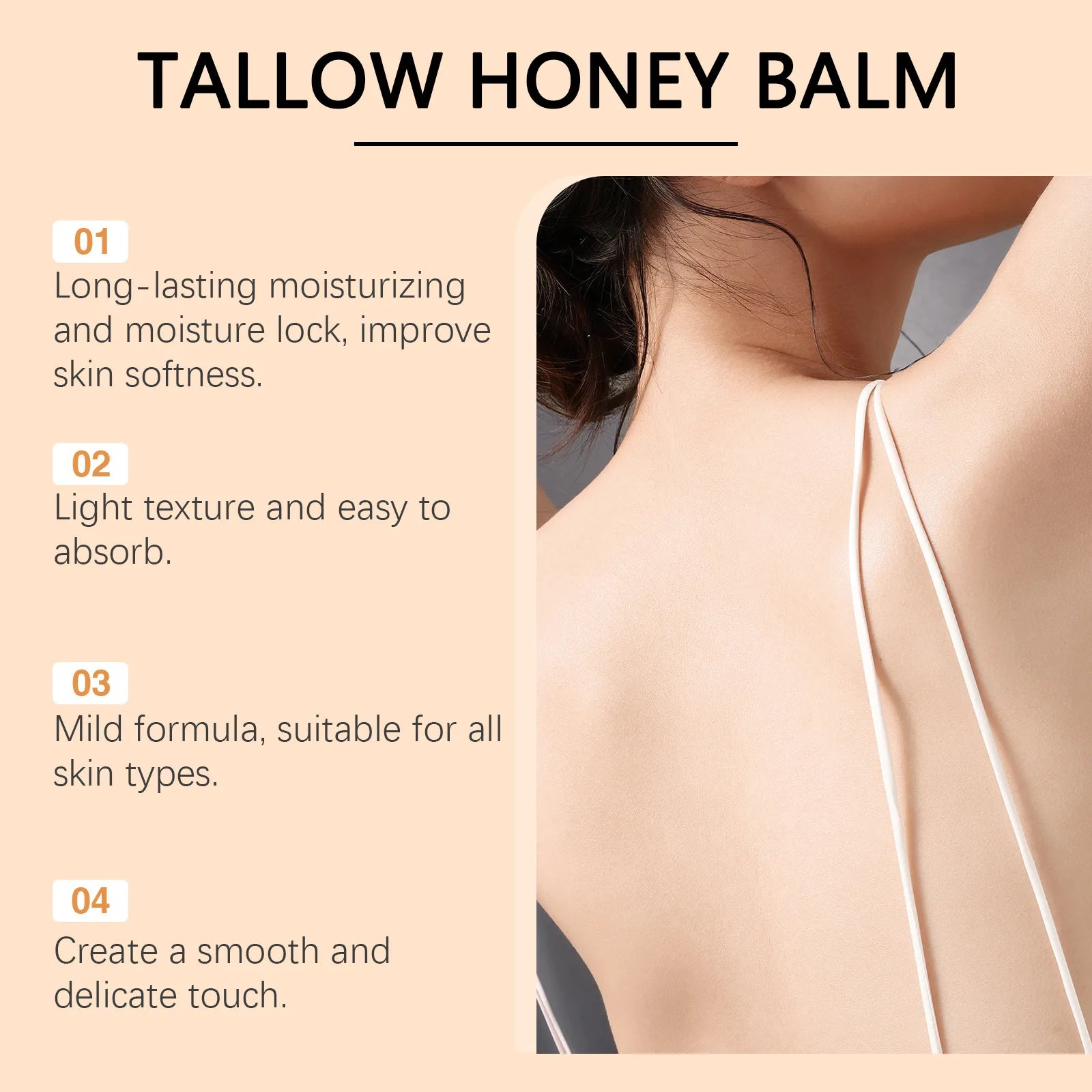 Baume de Tallow de boeuf alimenté en herbe biologique, miel cru, hydratant, doux, améliore l'élasticité, crème hydratante lisse longue durée, soins pour la peau