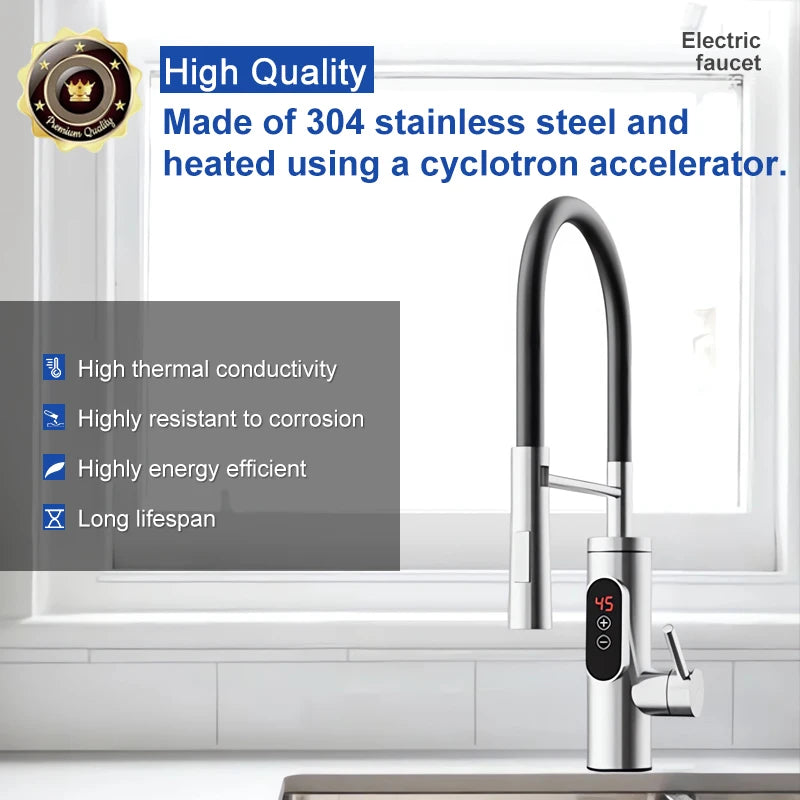 Chauffe-eau électrique 220V, robinet de cuisine, chauffage instantané sans réservoir, mélangeur chauffant coulant, affichage numérique pour sous l'évier