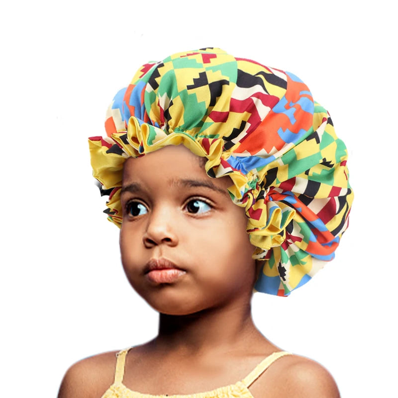 Bonnet de nuit élastique pour enfants, imprimé africain, Turban doublé en Satin, chapeau de nuit, Turban pour enfants, outils de coiffure