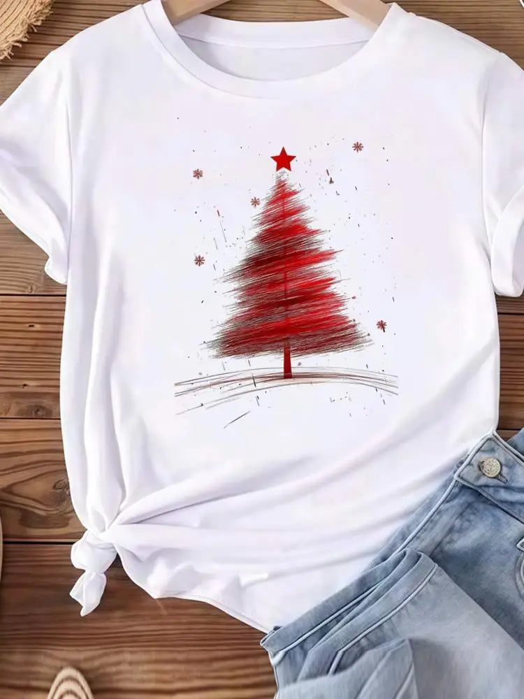 Vêtements de noël vacances imprimé mode nouvel an femmes T-shirts aquarelle arbre mignon haut joyeux T-shirts vêtements graphiques T-shirts