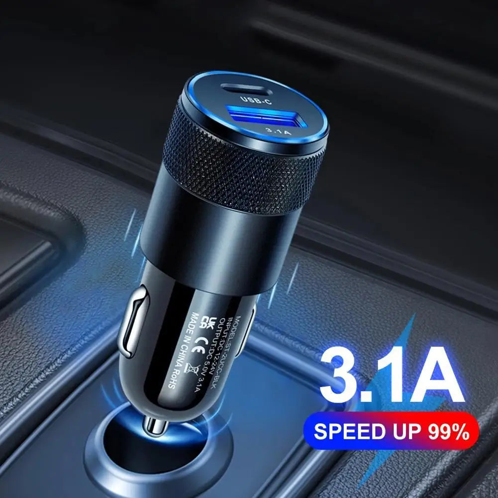 15W USB + PD petit canon en acier chargeur de voiture en alliage d'aluminium en métal chargeur de voiture 3.1A chargeur de voiture de téléphone portable