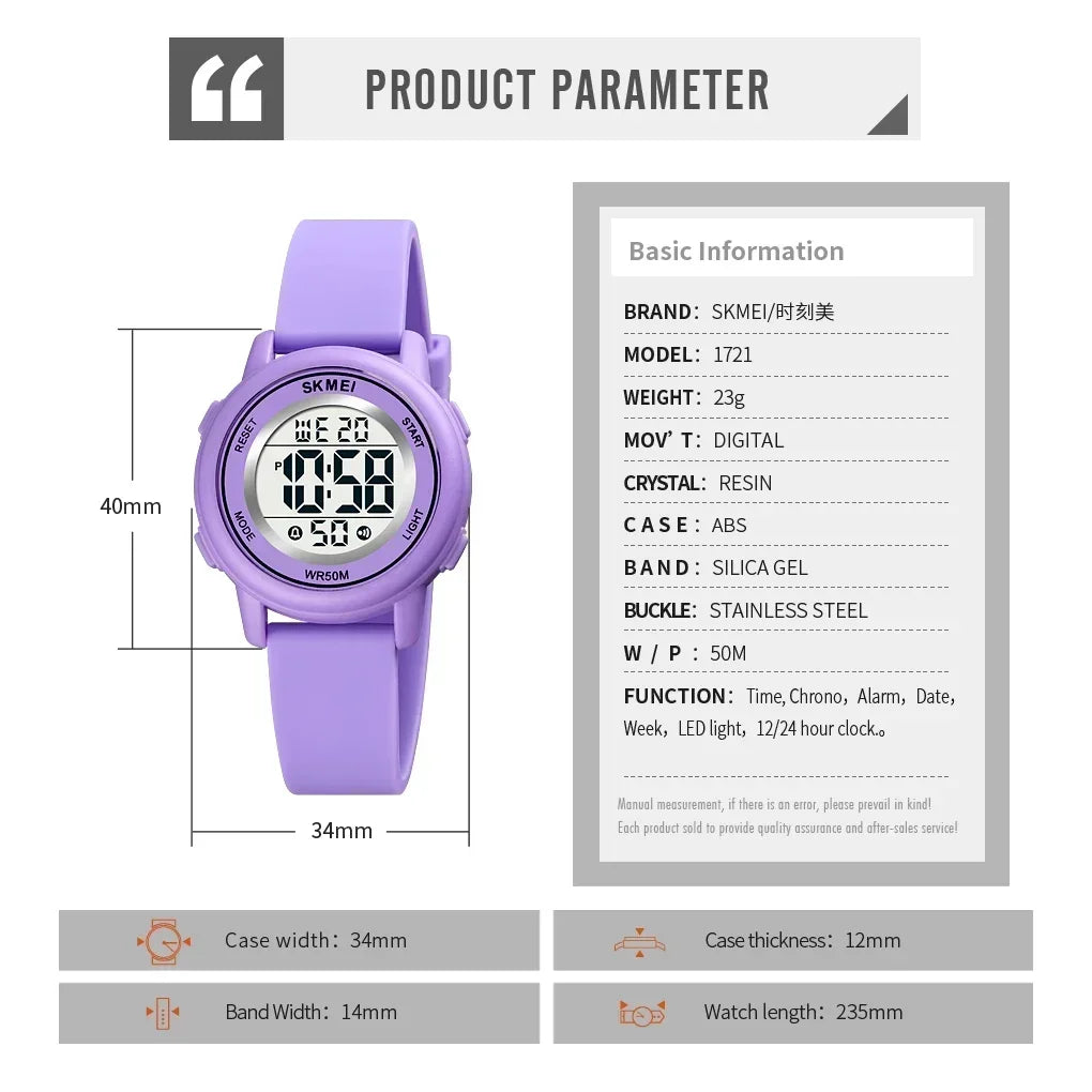 SKMEI 1721 étanche alarme enfant montres montre enfant garçons filles Sport enfants montre coloré Led enfants montres numériques