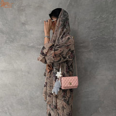 Luxury Dubai Women's Abaya Hijab Included Muslim Elegant Floral Print Pleated Open Long Sleeve Cardigan Caftan