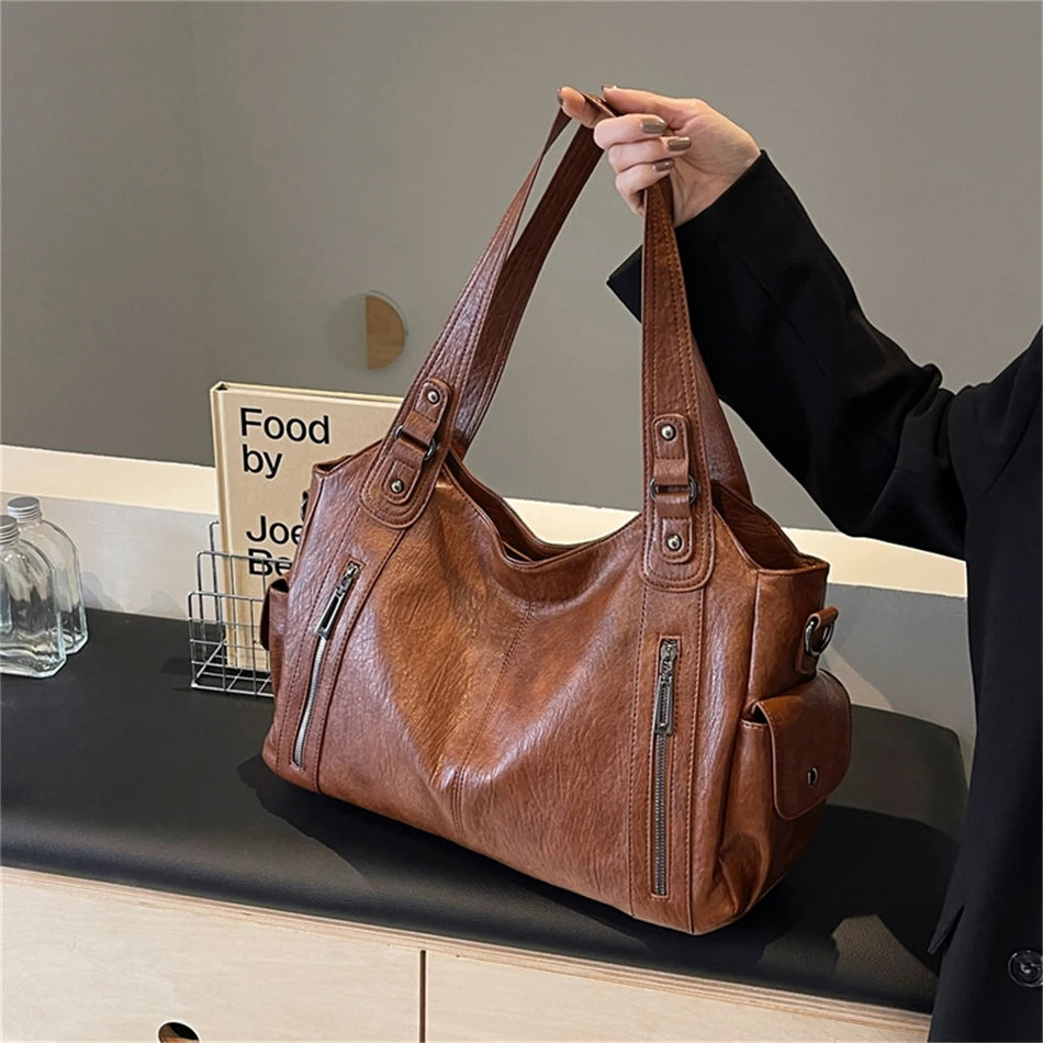 Sac à Main de Grande Capacité en Cuir Souple Hobos pour Femme, Grand Fourre-Tout de Style, Sacoche de Shopping