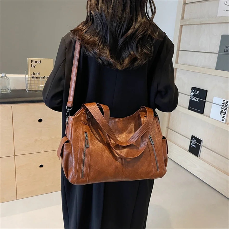 Sac à Main de Grande Capacité en Cuir Souple Hobos pour Femme, Grand Fourre-Tout de Style, Sacoche de Shopping