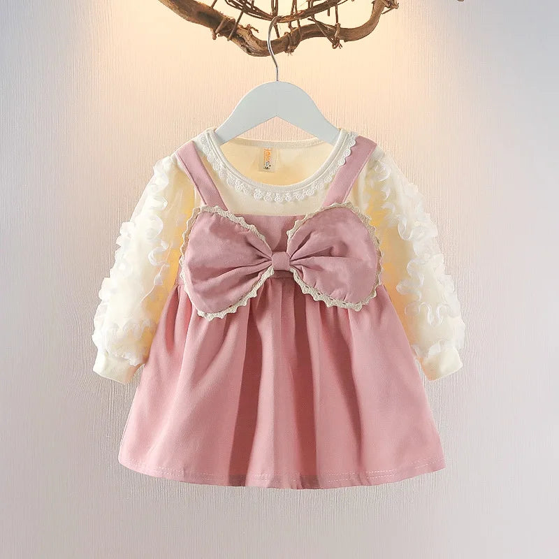 Robe d'automne pour filles, nouveau Style, robe de princesse élégante pour enfants, vêtements pour bébés, grand nœud