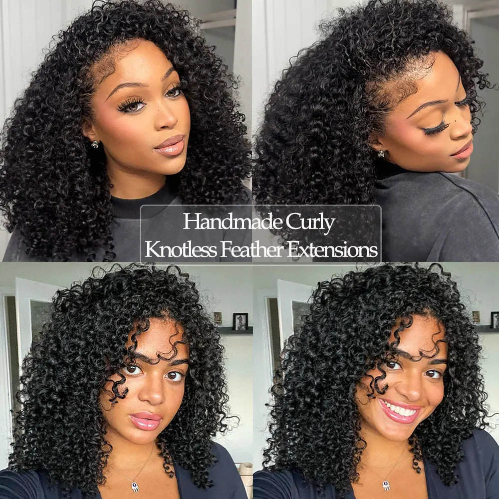 Crochet cheveux humains sans noeud pré-séparés Extensions de cheveux au Crochet Extensions de cheveux de plumes crépus birmans bouclés 100% cheveux humains