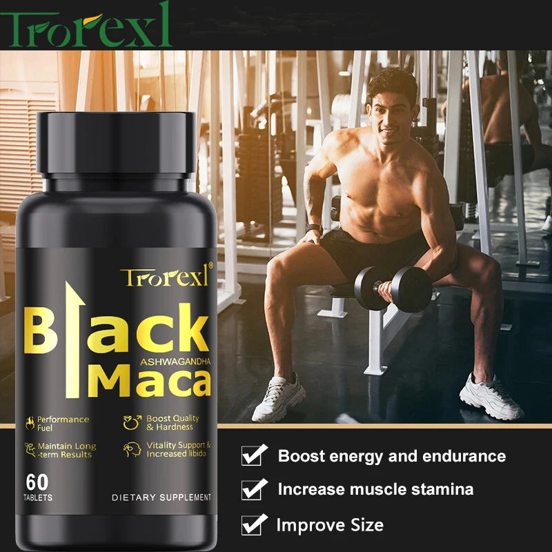 Pilules de Maca noires biologiques, 60 comprimés pour hommes, supplément améliorant, améliore la taille, l'endurance, favorise l'énergie saine