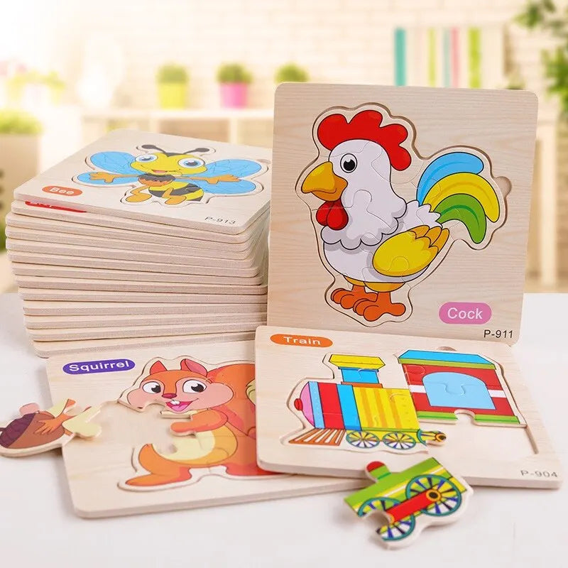 3 PCs couleur aléatoire Puzzle 3D jouets éducation précoce en bois Cartoon Animal Puzzle Puzzle infantile Puzzle Conseil jouets