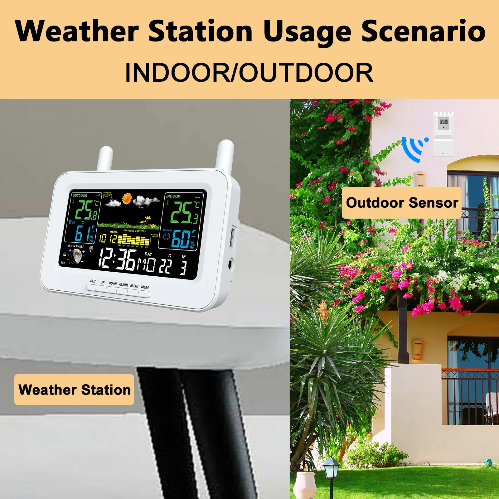 Station Météo Intelligente avec Sortie USB, Thermomètres et Hygromètres, Température, Humidité, Horloge, Pression Atmosphérique