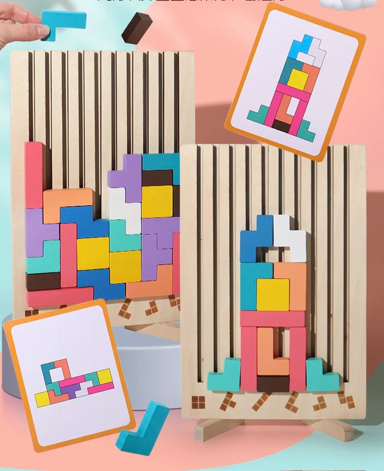 Blocs russes 3D en bois, Puzzle, casse-tête, jouet Tangram, Intelligence, blocs colorés, éducatifs Montessori