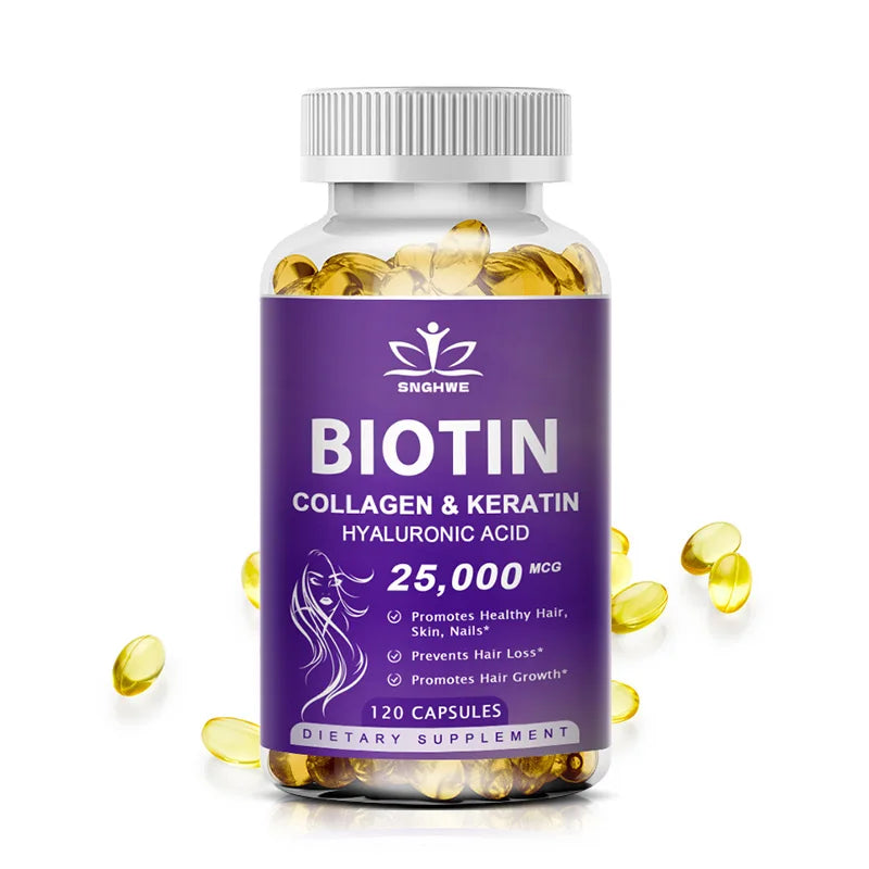 Supplément de biotine au collagène avec hyalurine et kératine-vitamines pour la croissance des cheveux- femmes et hommes-B1B2 B3B6B12-ongles et peau-multi-vitamines