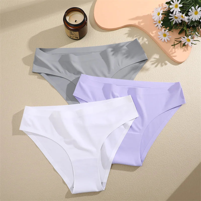 3 pièces/ensemble femmes culottes Sexy sans couture sans Trace sous-vêtements taille basse slips 9 couleurs unies respirant intimes Lingerie Ultra mince
