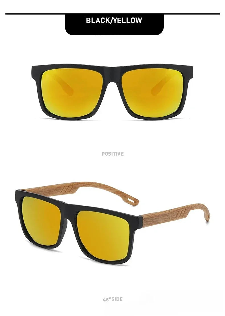Lunettes de soleil en bois de bambou pour hommes et femmes, Vintage, Protection UV400, unisexe, monture carrée, nuances de conduite