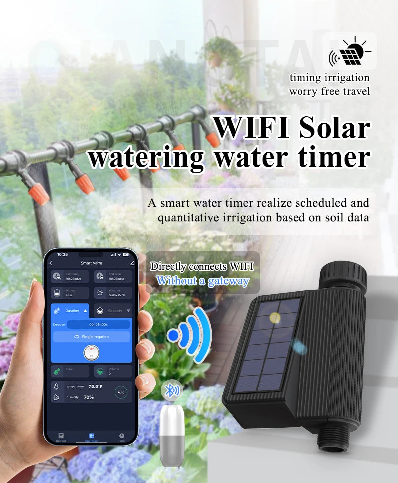 Tuya Smart WiFi Watering Timer, Solar Powered Drip Irrigation System, Built-in Water Flow Recorder, Water Controller