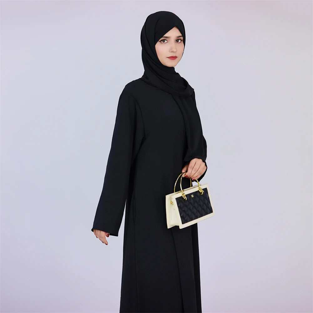 Noir blanc rose solide dubaï modeste sous Robe Abaya Islam caftan musulman avec poches robes pour femmes Robe Femme Musulmane