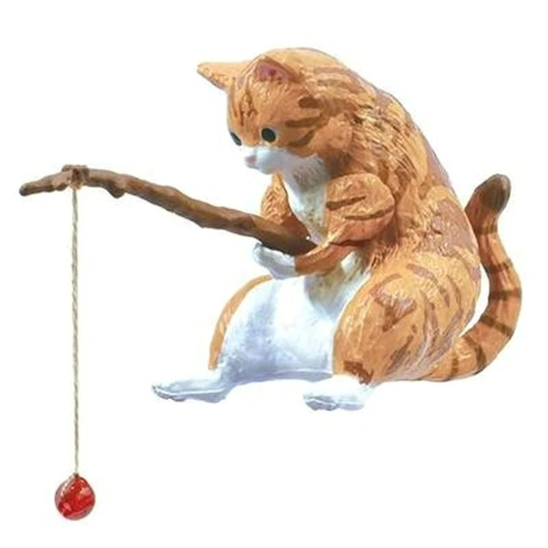 Fish-inspired fishing cat ornaments, mini resin figurine, cartoon cat statue for home office aquarium decoration