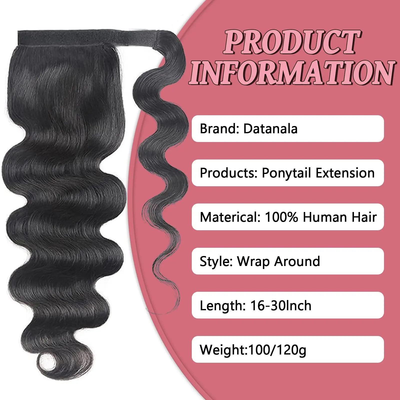 100G queue de cheval Extensions de cheveux humains enveloppe droite autour de la prêle 100% Remy cheveux humains 10 "-32" Extension de queue de cheval pour les femmes