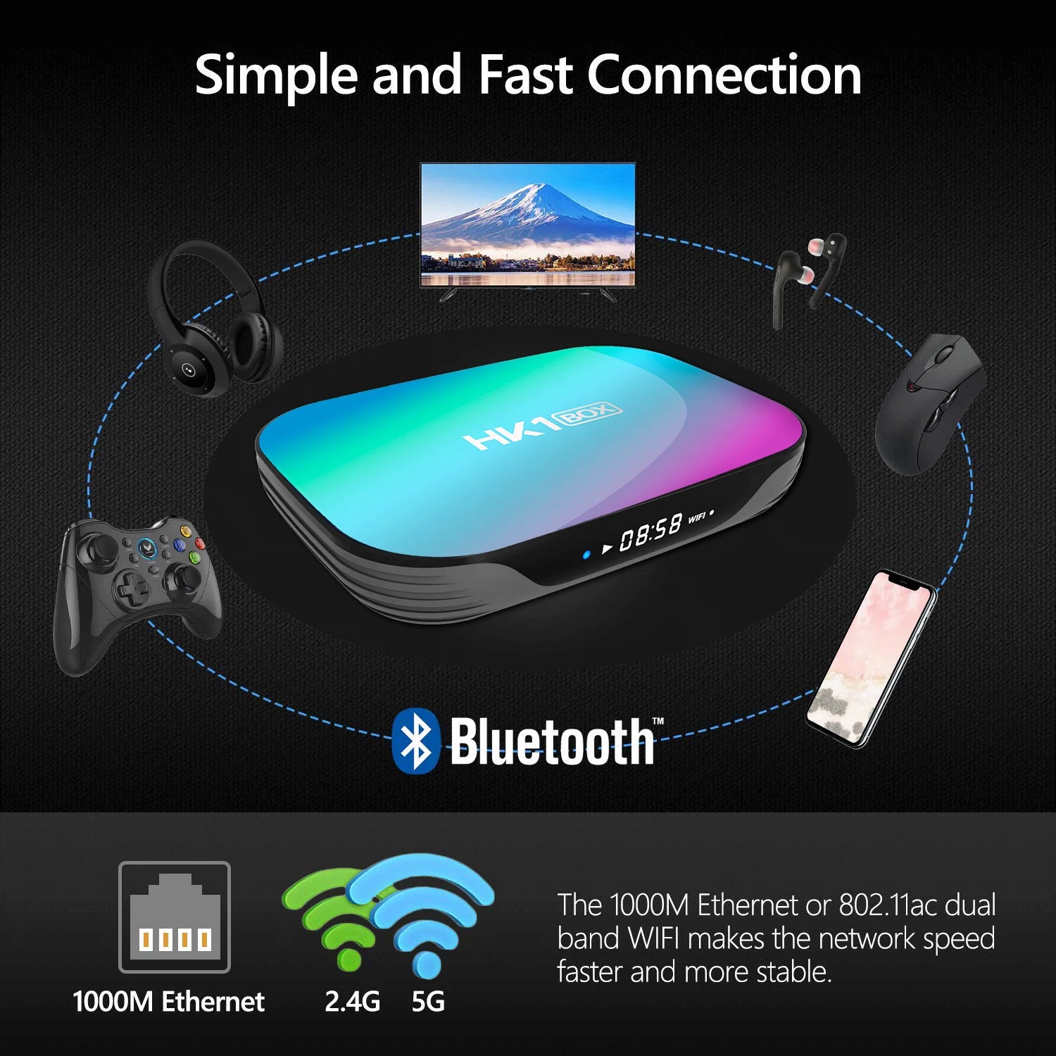 Boîtier TV intelligent Android 9.0 4K 100m 1080P HK1 boîtier amlogic S905X3 double WiFi 4GB RAM 32GB 64GB ROM HK1BOX décodeur