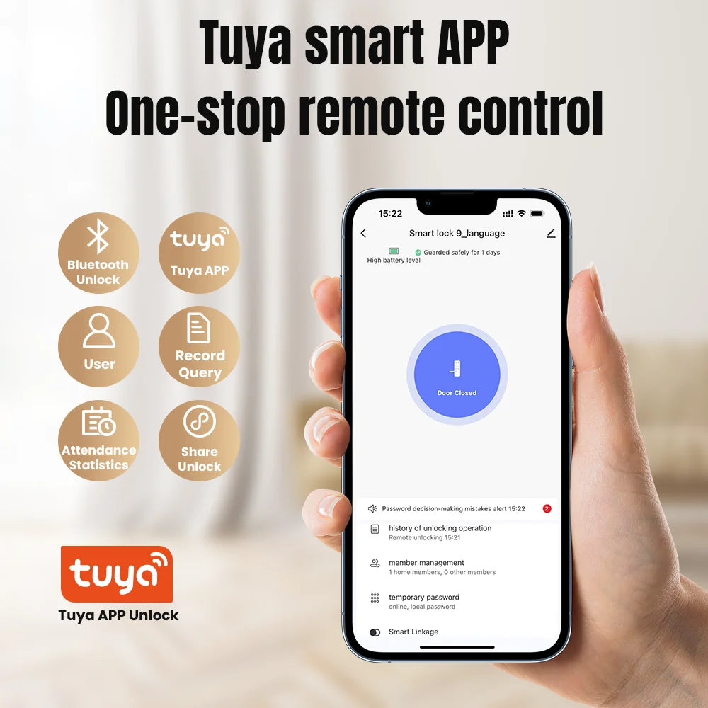 Tuya – serrure de porte intelligente Wifi à empreintes digitales, électronique numérique, carte IC, mot de passe, clé, déverrouillage à distance par application, fonctionne avec Aleax