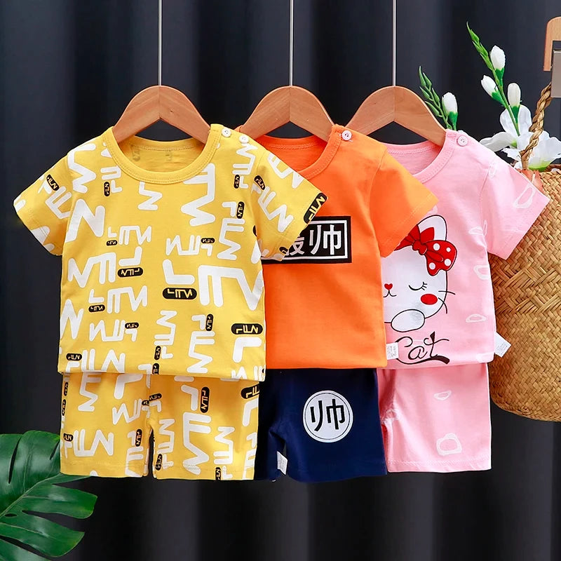 Ensemble de vêtements pour enfants bébé garçon/fille T-Shirt + short vêtements d'été coton dessin animé décontracté garçons survêtement enfants ensemble de vêtements pour bébé