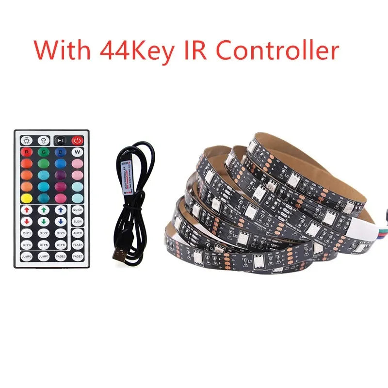 5V RGB USB LED Strip Light, Waterproof, Black PCB 5050, 0.5m, 1m, 2m, 3m, 4m, 5m, LED Strip Light, PC, TV Backlight, Remote Control