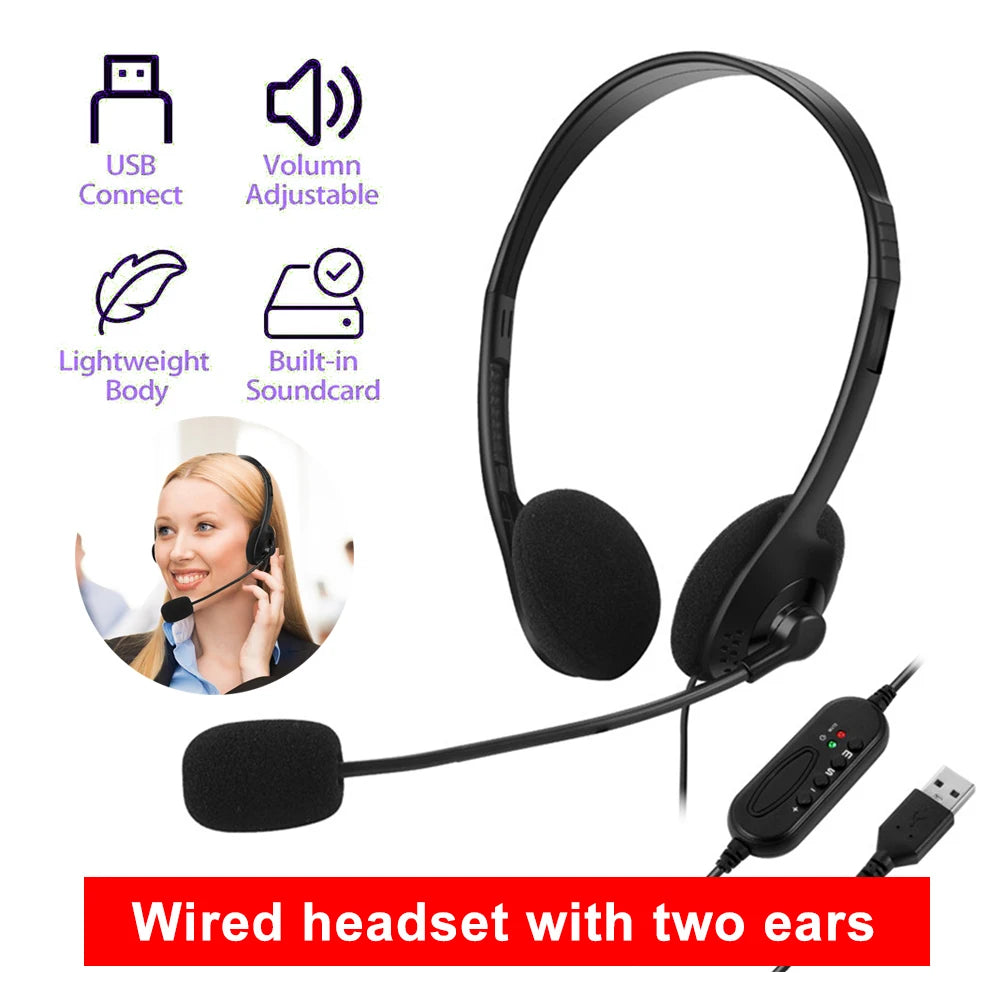 Casque USB avec microphone, réduction du bruit, pour appels sur ordinateur, chat, centre d'appels, casque de service