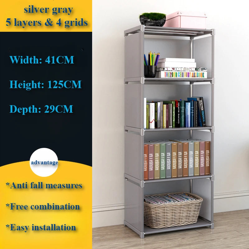 Simple storage shelf, multi-layered clutter storage shelf, bookcase organizer, easy assembly for bedroom or bookcase