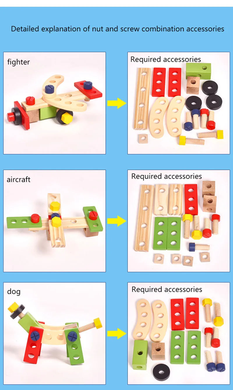Jouets éducatifs Montessori pour enfants, boîte à outils en plastique et bois, ensemble de jeu de Simulation, assemblage de vis d'écrou, outil de charpentier de Simulation