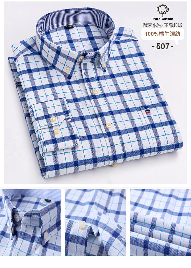 2024 mode hommes travail affaires marque Chemise hommes Plaid coton tenue décontractée chemises coupe ajustée à manches longues boutonné Chemise Homme