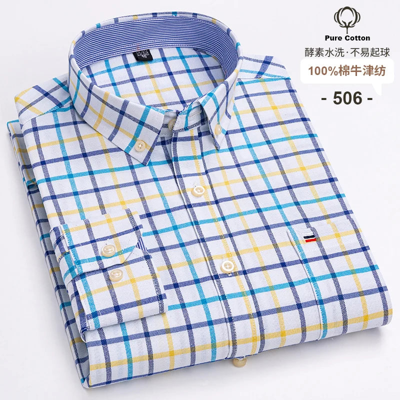 2024 mode hommes travail affaires marque Chemise hommes Plaid coton tenue décontractée chemises coupe ajustée à manches longues boutonné Chemise Homme