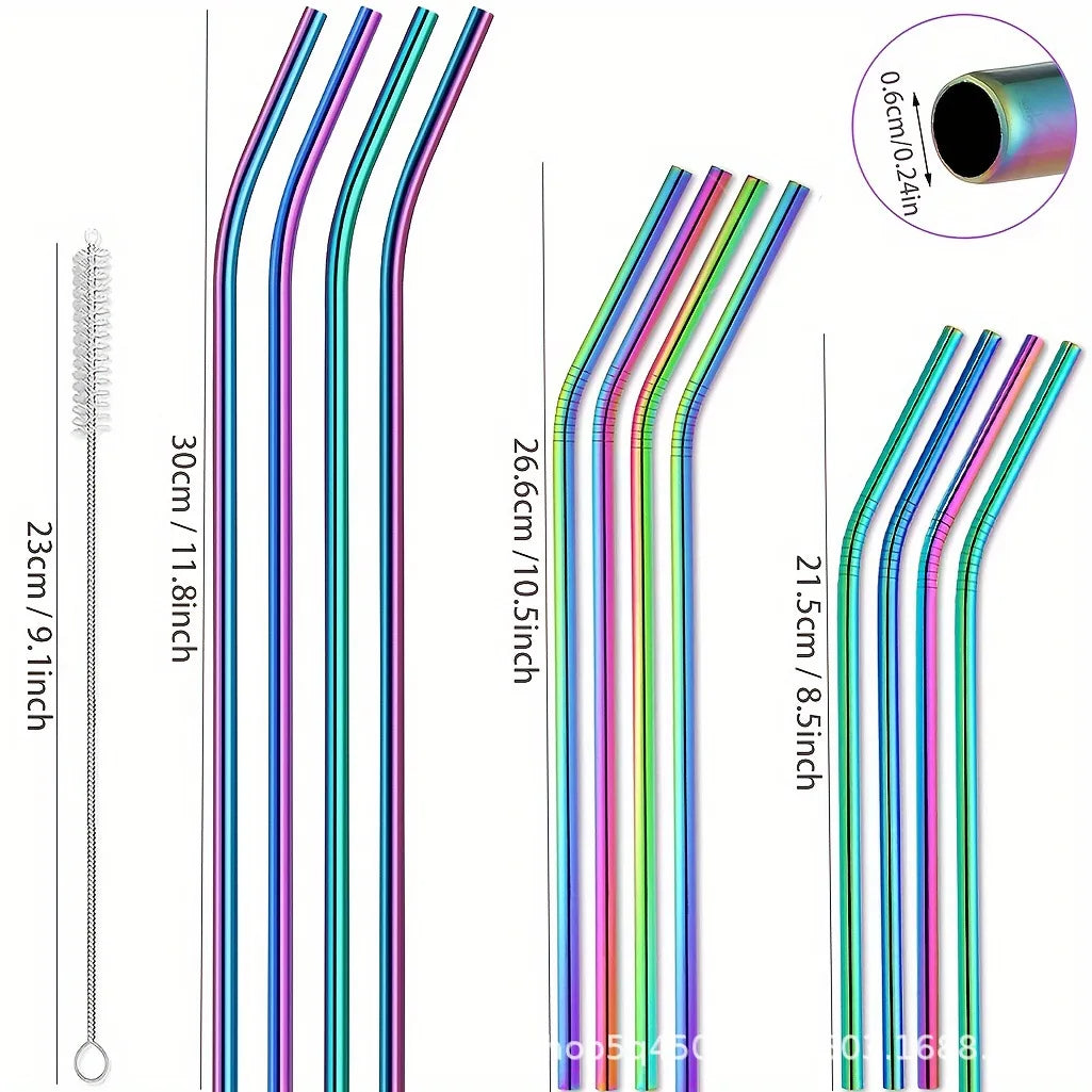 Paille de couleur réutilisable en acier inoxydable, 21cm 26cm 30cm, adaptée à une tasse de capacité de 20oz 30oz 40oz avec brosse