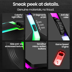 Elough souris filaire muet USB souris de jeu filaire pour ordinateur de bureau ordinateur portable bureau à domicile RGB LED lumineux rétro-éclairé souris jeu