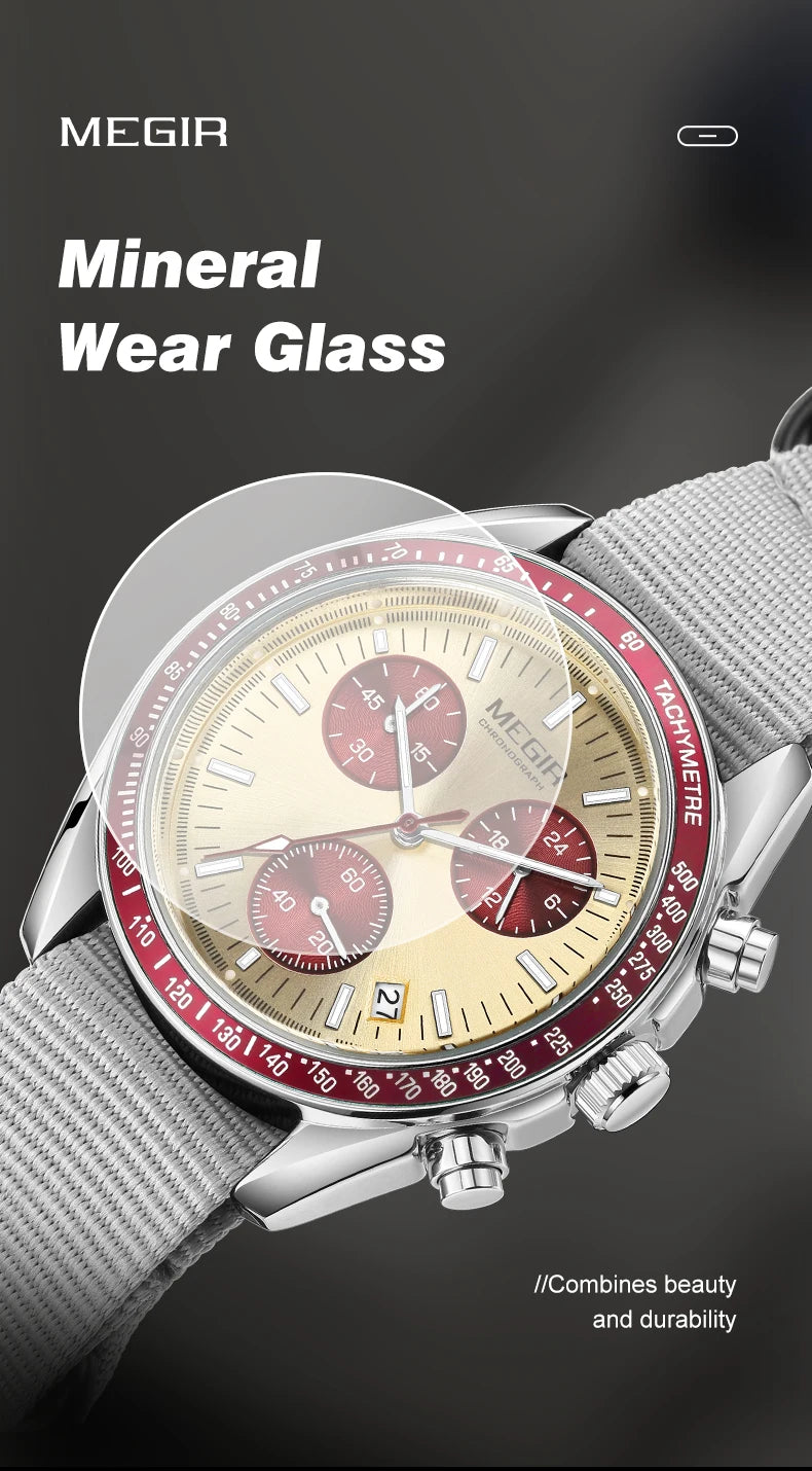 MEGIR montre à Quartz à trois yeux pour hommes bracelet tressé en Nylon étanche sport lumineux avec chronographe montre-bracelet de mode homme