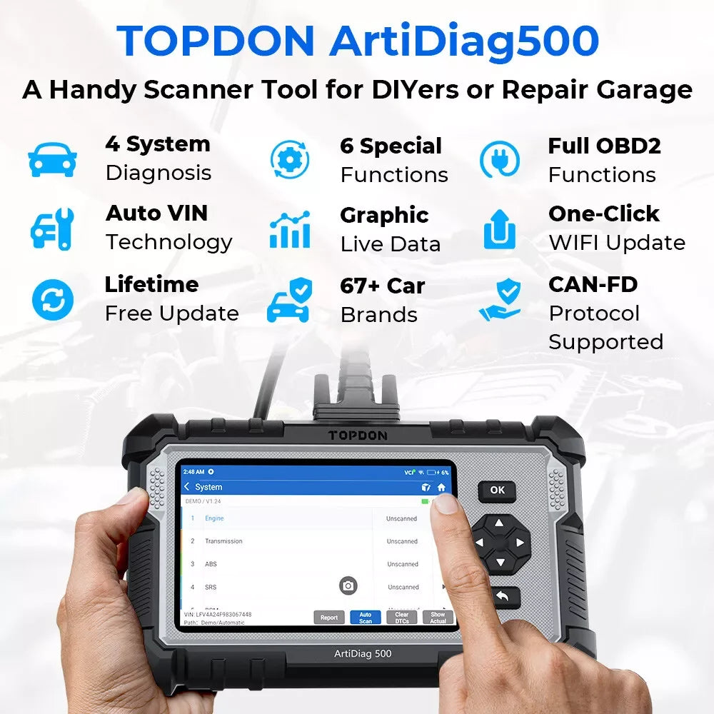Topdon outil de Diagnostic de voiture tous les systèmes OBD2 Scanner de Diagnostic moteur ABS SRS Airbag outil de balayage automatique lecteur de Code ArtiDiag500