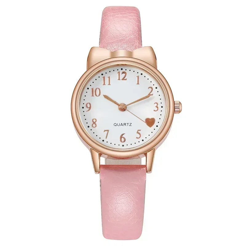 Nouvelle mode enfants amour cadran numérique enfants montre ensemble bracelet en cuir montres à Quartz enfant filles horloge enfants cadeau montre (sans boîte)