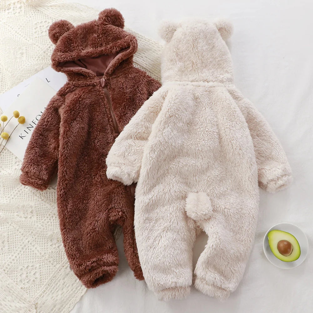 Vêtements d'hiver pour bébé de 0 à 24 mois, barboteuse ours de dessin animé mignon, pyjama pour nourrissons garçons et filles, Costume Animal, combinaison à fermeture éclair