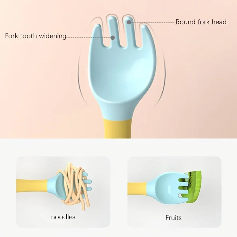 Ensemble fourchette et cuillère pour bébé, ustensiles pliables pour tout-petits, poignée en Silicone souple, vaisselle d'entraînement, outils d'auto-alimentation pour nourrissons et enfants BP
