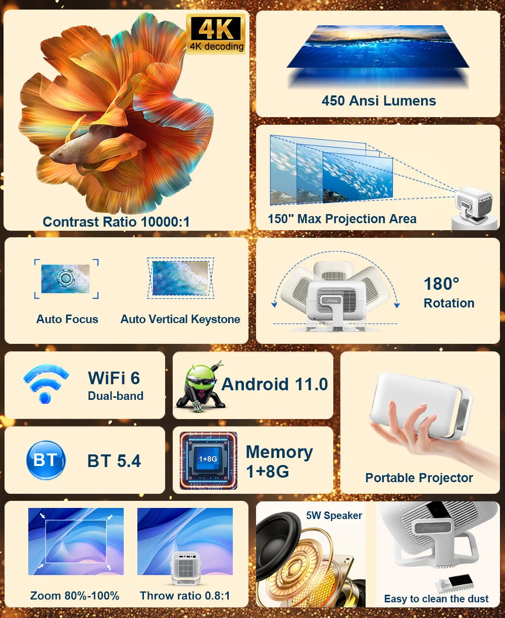 PROGAGA PG370 1080P projecteur Full HD pour film WiFi Android projecteur 4K PG370 Smart TV Home cinéma Mini projecteur vidéo Portable vidéoprojecteur videoprojecteur 4k projecteur projecteur vidéo retroprojecteur 4k