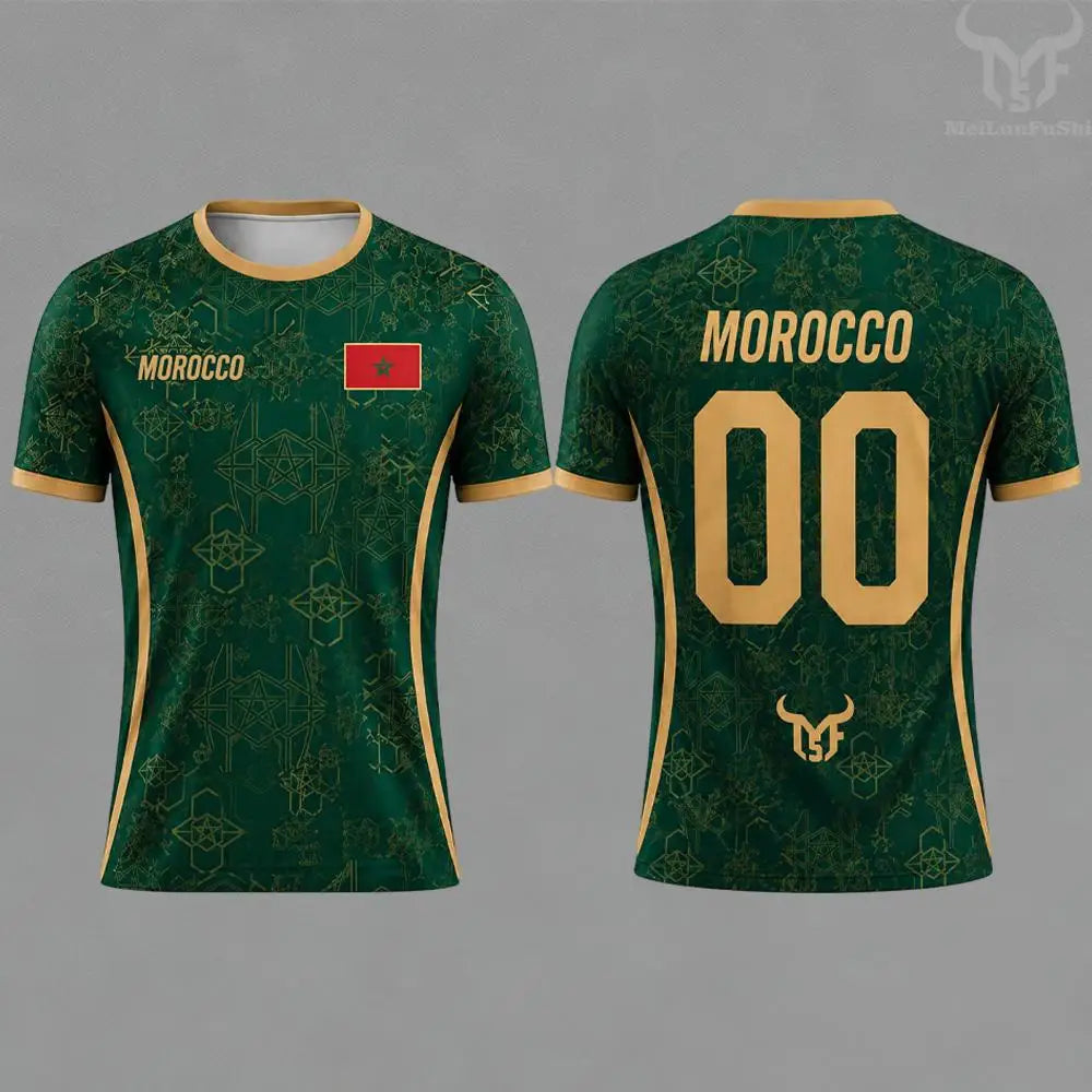 Maillot de football unisexe à séchage rapide et respirant pour homme, imprimé drapeau du Maroc 2026, personnalisable avec nom et numéro