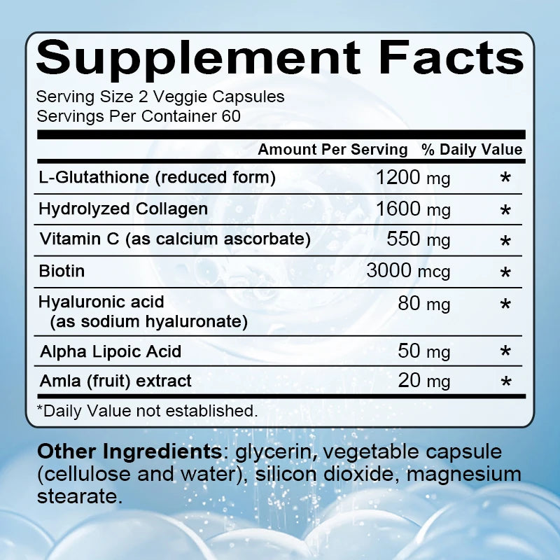 Capsules de collagène - avec vitamine C et acide hyaluronique - pour la santé de la peau, des cheveux, des ongles, anti-âge et des articulations