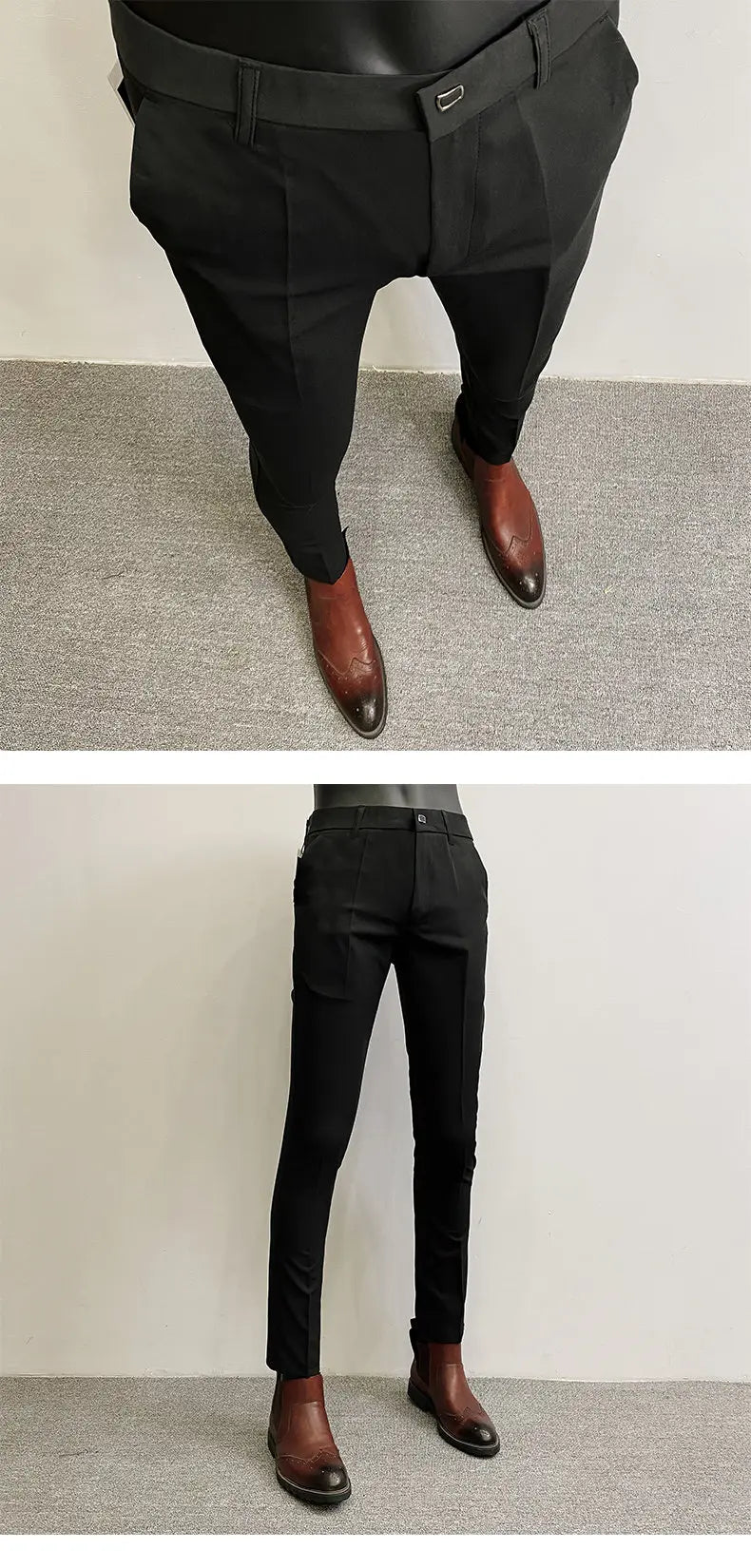 Men's Suit Formal Trousers, Men's Stretch Slim Fit Solid Color Casual Outfit Full Length Trousers, Fashion New Men's Clothing