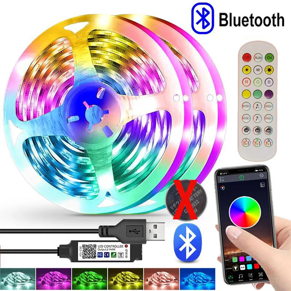 Bande lumineuse LED 5V USB RGB 5050, contrôle par application Bluetooth, adaptée à la décoration de la chambre à coucher et de la chambre d'enfant