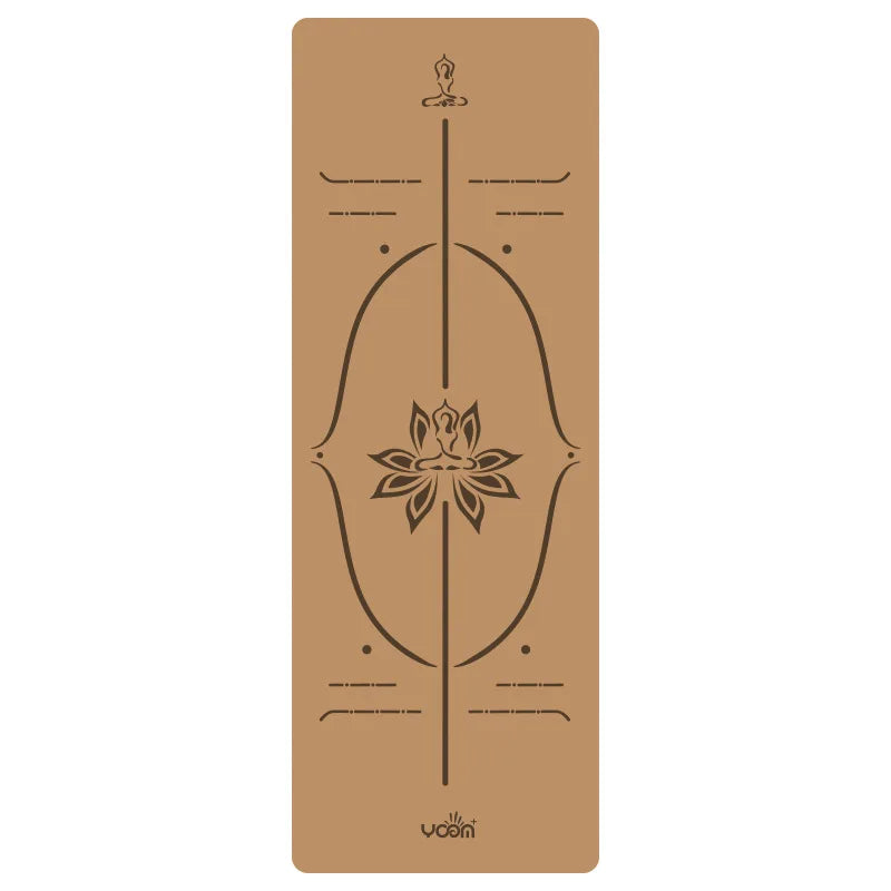 2025 Nouveau tapis de yoga de luxe en liège et caoutchouc naturel avec lignes d'alignement gravées au laser - Absorption des chocs, antidérapant, réduction du bruit