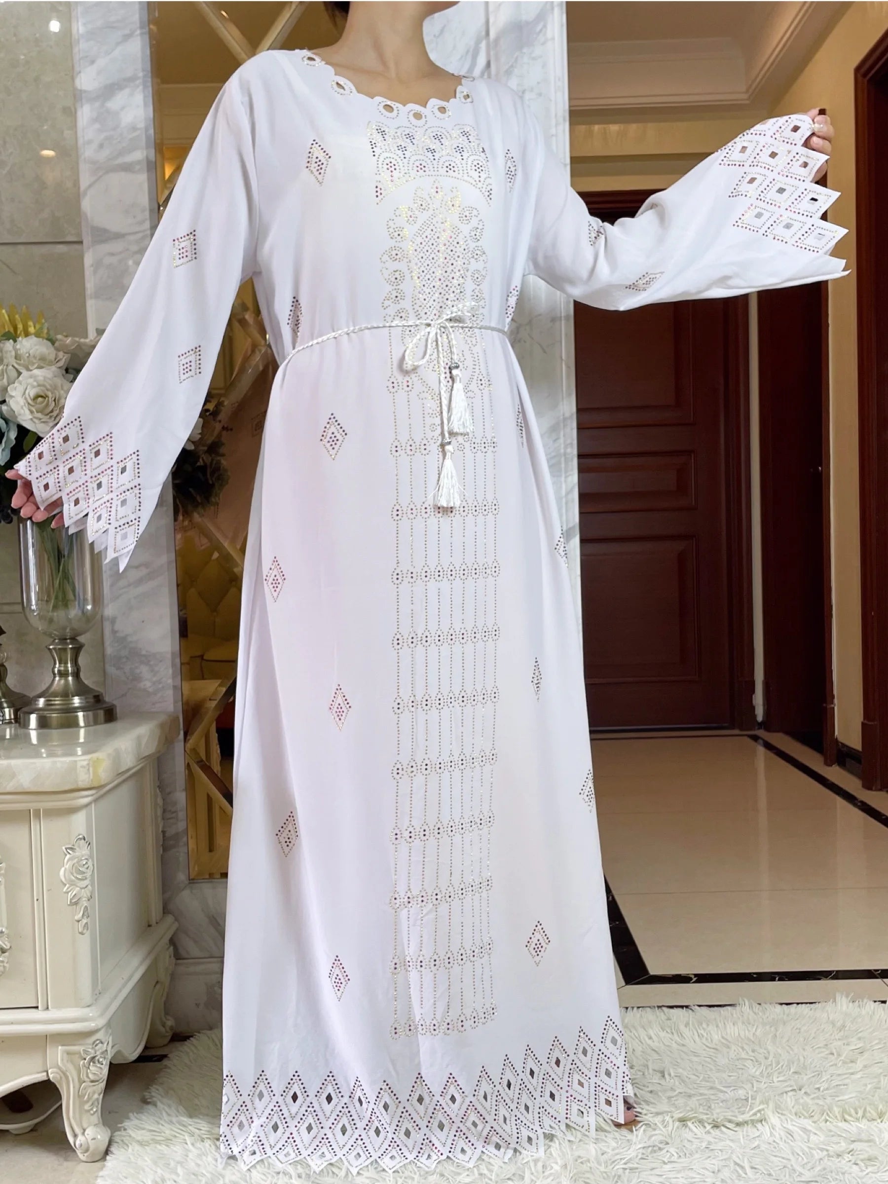 2024 mode diamants conception creuse Abaya Ramadan Eid fermé longue Abaya dubaï femmes robe musulmane modeste vêtements islamiques