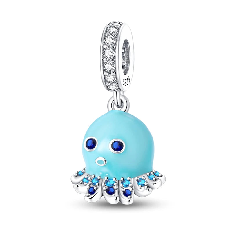 Pendentif de Collection d'écologie marine en argent Sterling 925, mignon, méduse, hippocampe, baleine et tortue, bijoux fins, cadeau de fête sur la plage