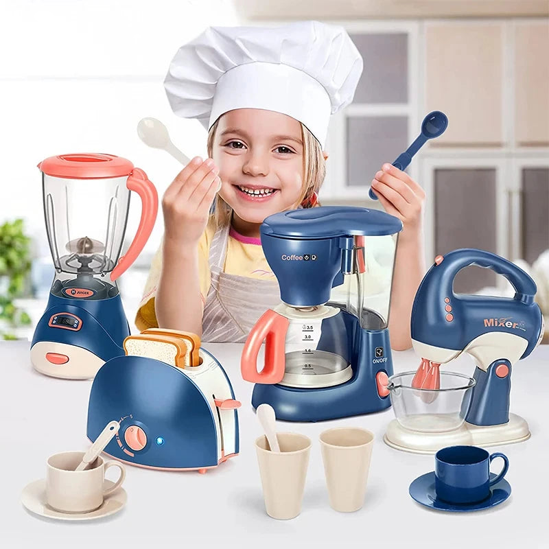 Mini appareils ménagers, jouets de cuisine, ensemble de jeu de simulation avec cafetière, mélangeur et grille-pain, cadeaux pour enfants, garçons et filles