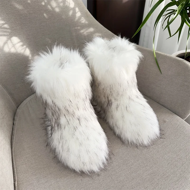 Nouveau Hiver fourrure une pièce fourrure de raton laveur femme bottes de neige chaussures de fourrure en plein air mi jambe bottes